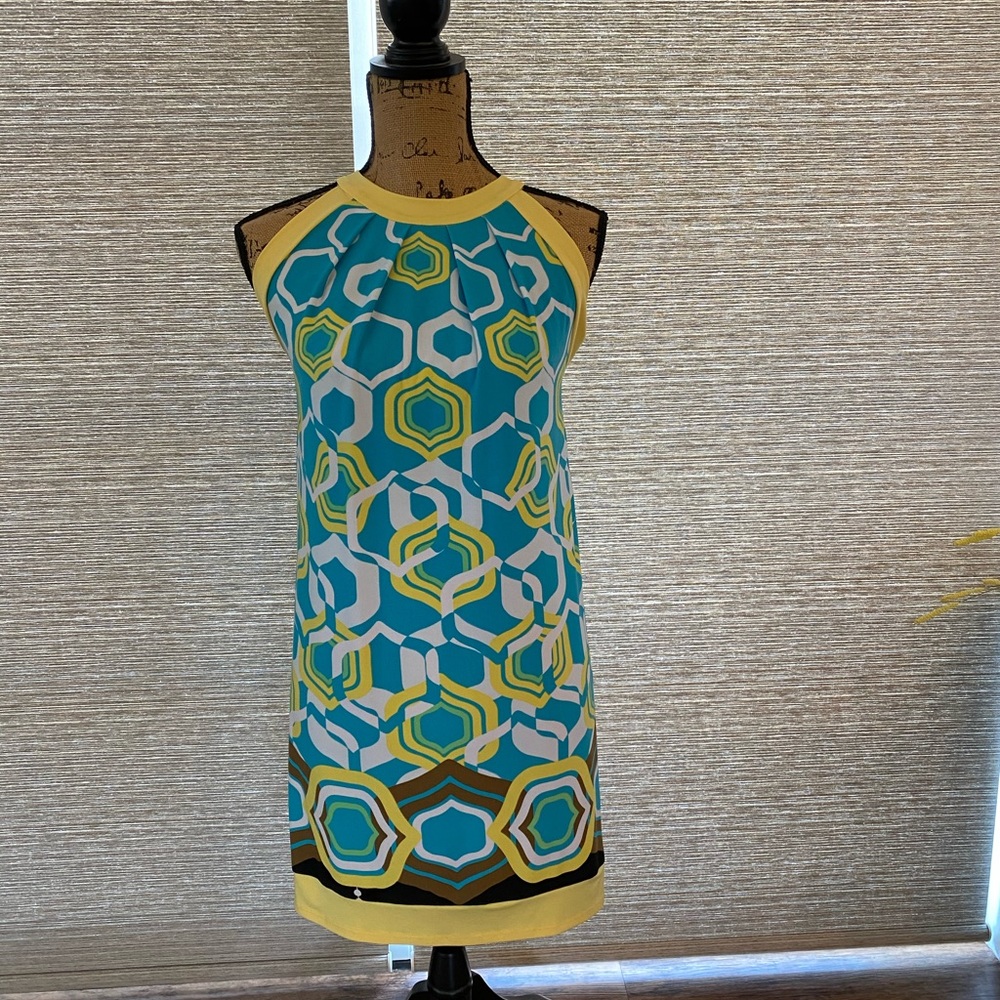 Blue, yellow, and white dress